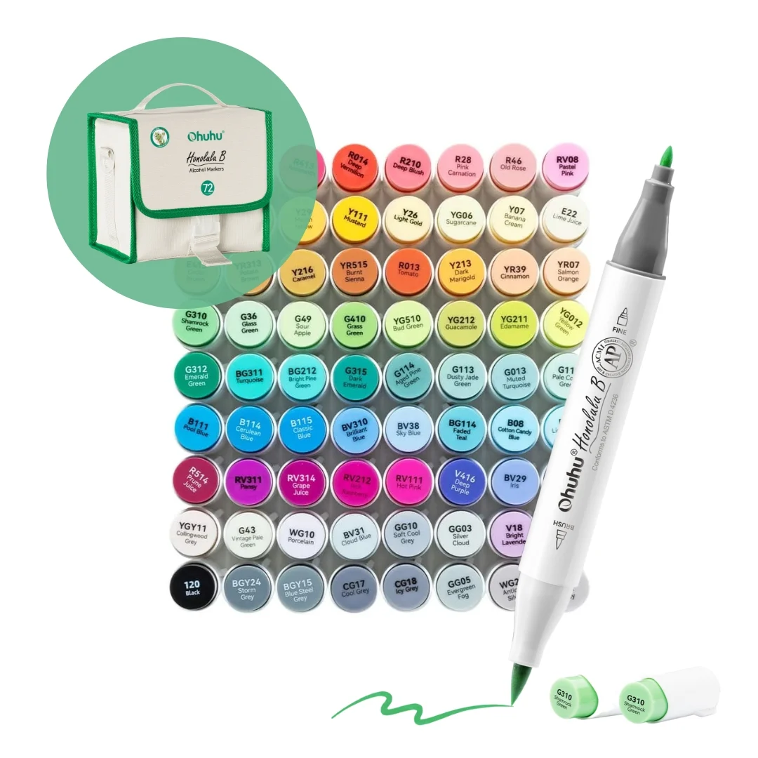 Ohuhu Honolulu B 72 kleuren Alcohol Art Markers Brush & Fine - grijze etui