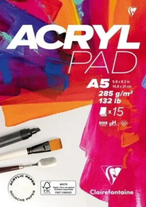 Clairefontaine Acrylic Pad - Acrylpapier - Acrylblok - A5 - 285g - 15 vel