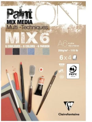 Clairefontaine Paint ON - Tekenpapier - Schilderpapier - 6 kleuren - A6 - 250 g - 24 vel