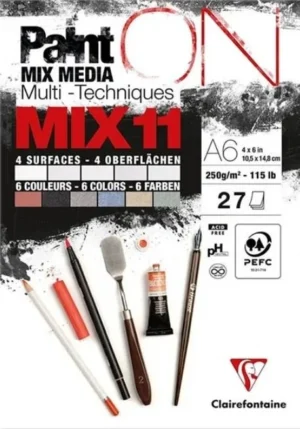 Clairefontaine - Paint ON - Multi-Techniek Pad - Tekenpapier - Schilderpapier - 6 kleuren - 4 papierstructuren - A6 - 27 vel