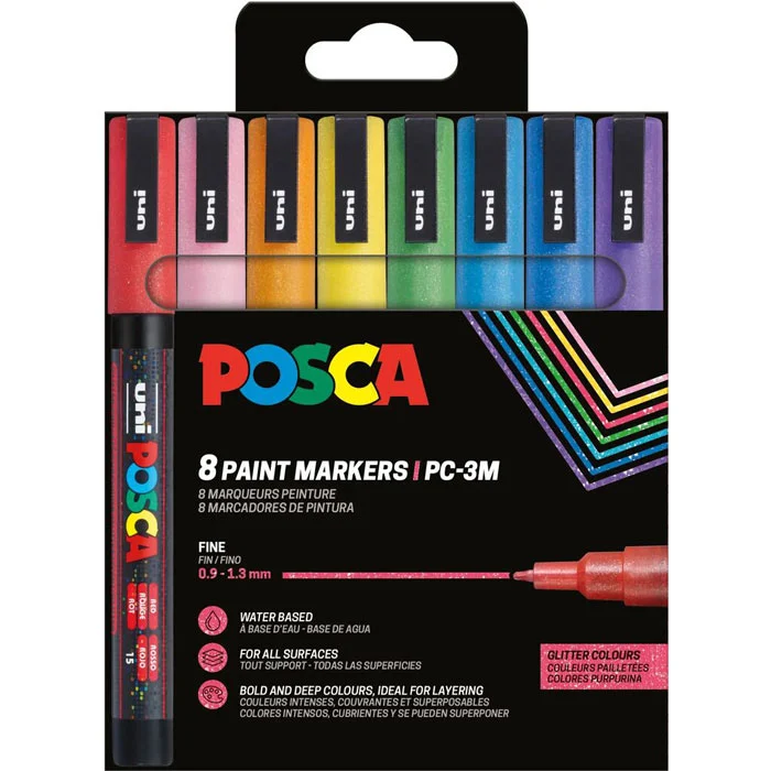 Uni Posca Paintmarker PC-3M - set van 8 - Glitter