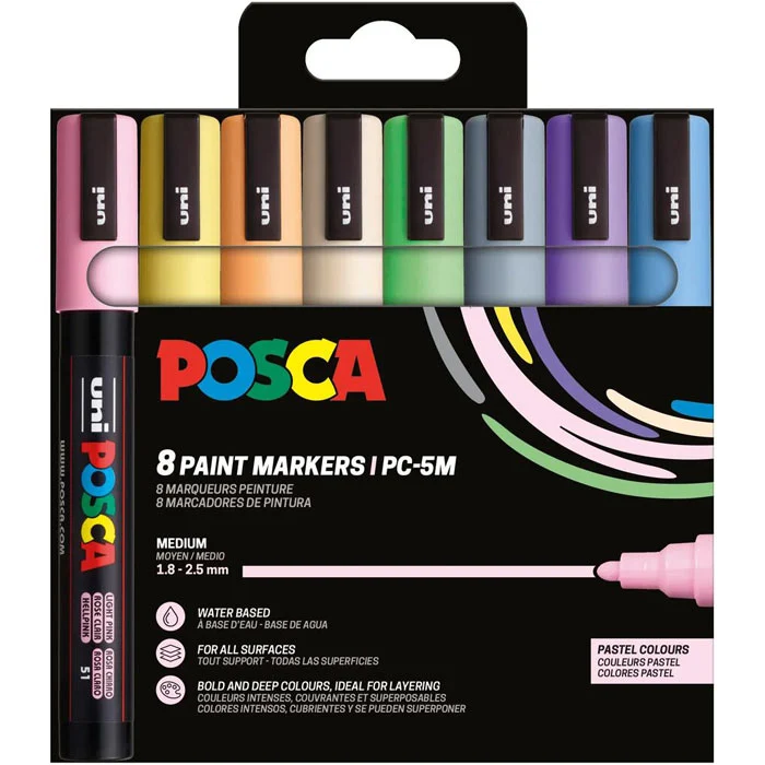 Uni Posca Paintmarker PC-5M - Pastel kleuren - set van 8