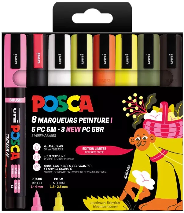 Uni Posca Markers PC5M Set 8 Stuk Bloemen Kleuren