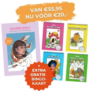 MEGA ACTIE: Ohuhu Coloring Books - set van 4 + Be Creative shop Coloring book 2 + Bingokaart