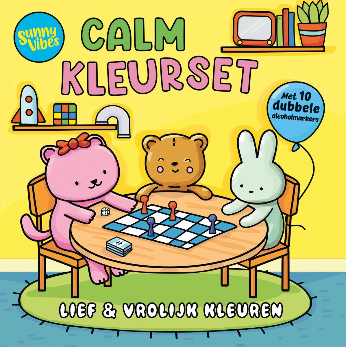 Happy kleurset - Sunny vibes - Calm kleurboek met uitneembare kleurplaten + 10 alcoholmarkers