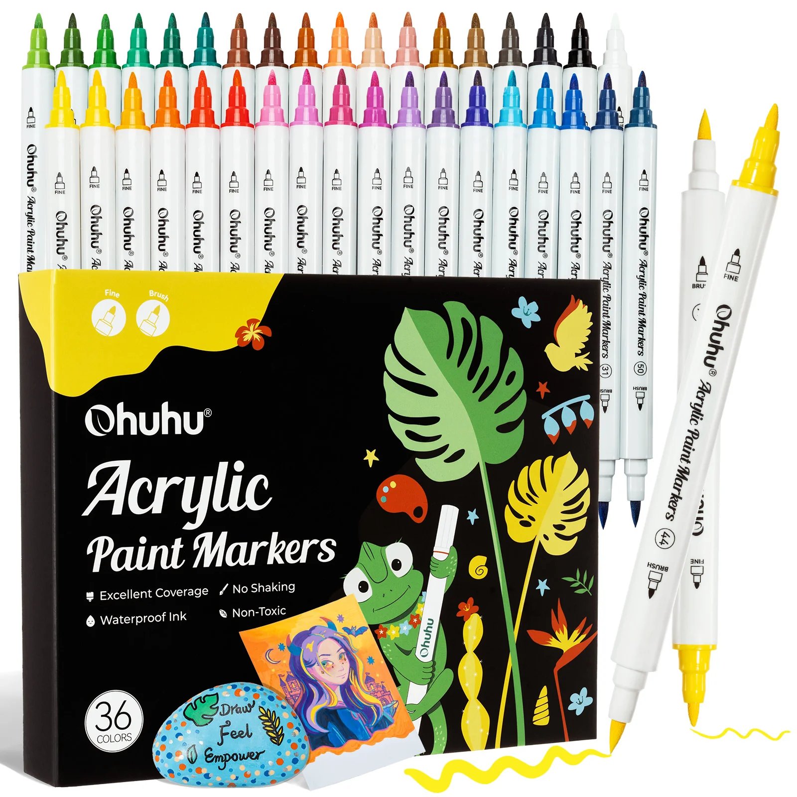 Ohuhu Akaka Dual Nib Acrylic Paint Markers 36 kleuren Brush Fine